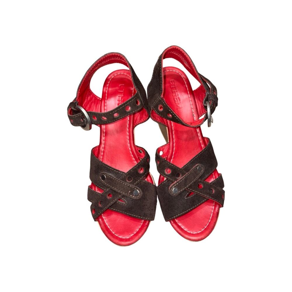 Ethem Brown Red Suede Leather Wedge Sandals Size: EU 37 / US 6 - 6.5